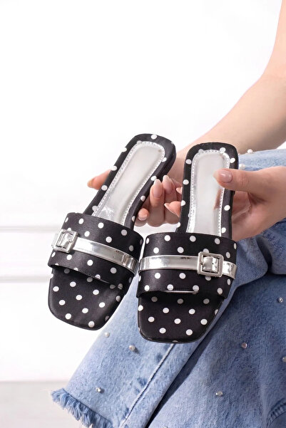 FUGA MODA Prato Black Satin Polka Dot Stylish Women's Daily Slippers