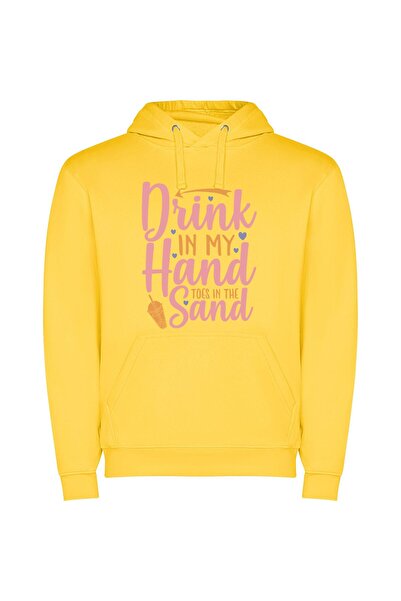 iLovePrints Sandy Blissful Sips Φούτερ με κουκούλα σε χρώμα Κίτρινο
