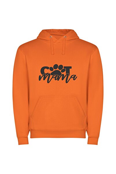 iLovePrints Mama's Feline Elegance Φούτερ με κουκούλα σε χρώμα Πορτοκαλί