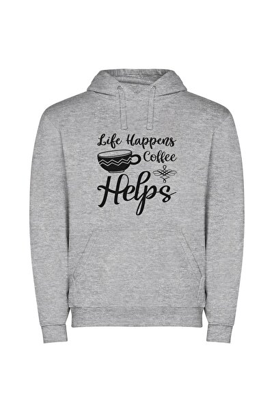 iLovePrints Java Jolts: Life's True Brew Φούτερ με κουκούλα σε χρώμα Γκρι