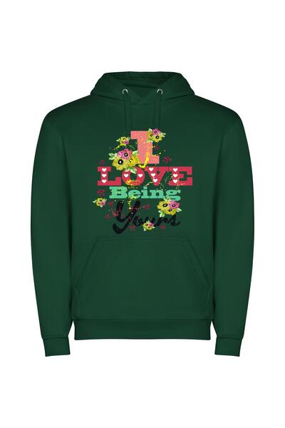 iLovePrints Blossoming Love, Forever Yours Φούτερ με κουκούλα σε χρώμα Πράσινο
