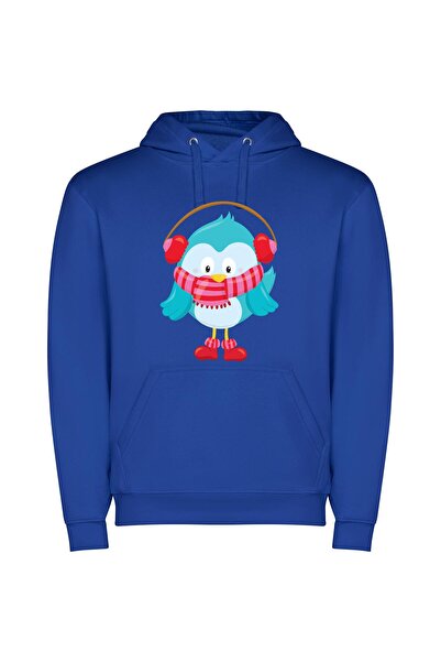 iLovePrints Frosty Feathered Friends Φούτερ με κουκούλα σε χρώμα Μπλε
