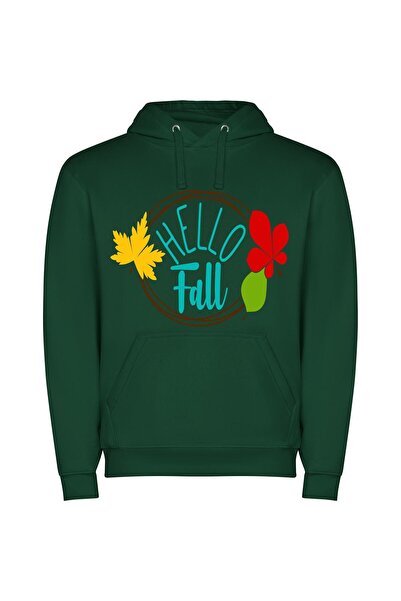iLovePrints Hello Fall's Leafy Greeting Φούτερ με κουκούλα σε χρώμα Πράσινο