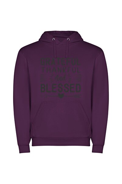 iLovePrints Grateful Heart Print Φούτερ με κουκούλα σε χρώμα Μωβ