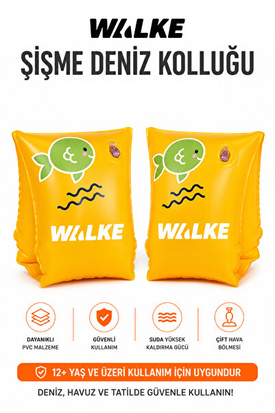 Walke أكمام سباحة قابلة للنفخ على شكل سمكة 30x15 سم، أكمام سباحة مزدوجة الأقس...