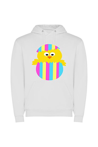 iLovePrints Striped Egg's Colorful Cockatoo Φούτερ με κουκούλα σε χρώμα Λευκό