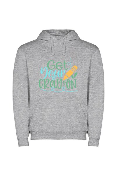 iLovePrints Colorful Crayon Creations Φούτερ με κουκούλα σε χρώμα Γκρι