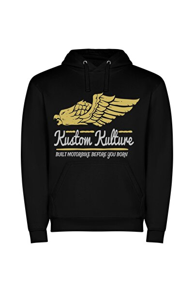 iLovePrints Artful Motorcycle Company Logo Φούτερ με κουκούλα σε χρώμα Μαύρο