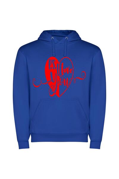 iLovePrints Love-Filled Heart: Digital Bliss Φούτερ με κουκούλα σε χρώμα Μπλε