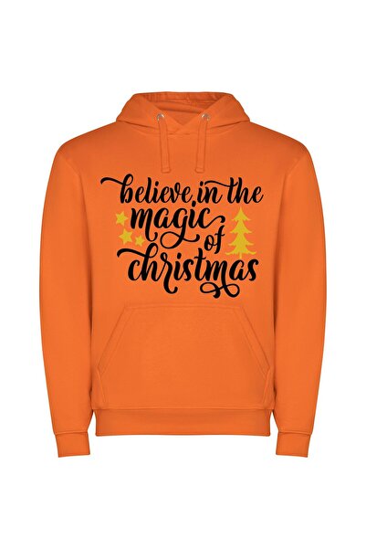 iLovePrints Enchanting Yuletide Magic Φούτερ με κουκούλα σε χρώμα Πορτοκαλί