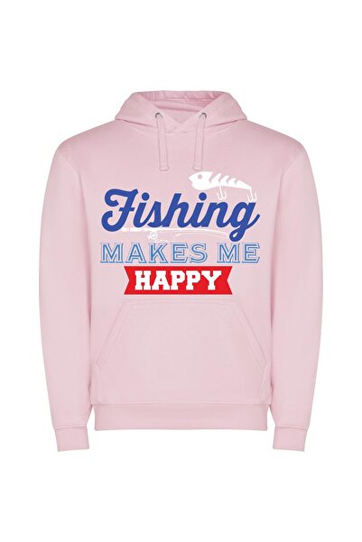 iLovePrints Fishing Bliss: Pure Happiness! Φούτερ με κουκούλα σε χρώμα Ροζ
