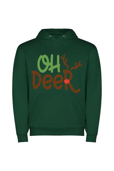 iLovePrints Antlered Cheery Logo Design Φούτερ με κουκούλα σε χρώμα Πράσινο