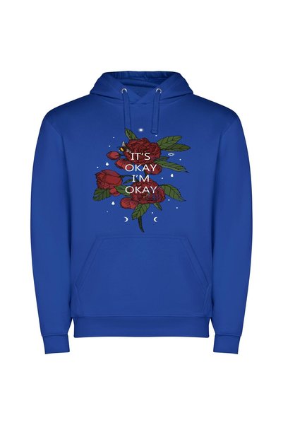 iLovePrints Okay Blooming Serenity Φούτερ με κουκούλα σε χρώμα Μπλε