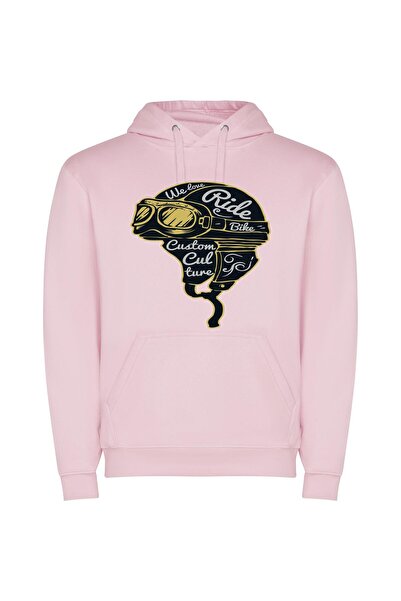 iLovePrints Worded Masterpiece Motorcycle Helmet Φούτερ με κουκούλα σε χρώμα Ροζ
