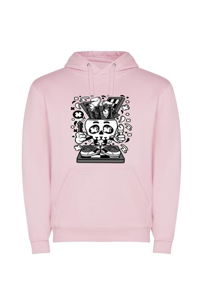 iLovePrints Intoxicating Monochrome Skull Φούτερ με κουκούλα σε χρώμα Ροζ