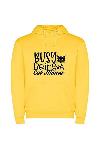 iLovePrints Purrfectly Chic Feline Fashion Φούτερ με κουκούλα σε χρώμα Κίτρινο