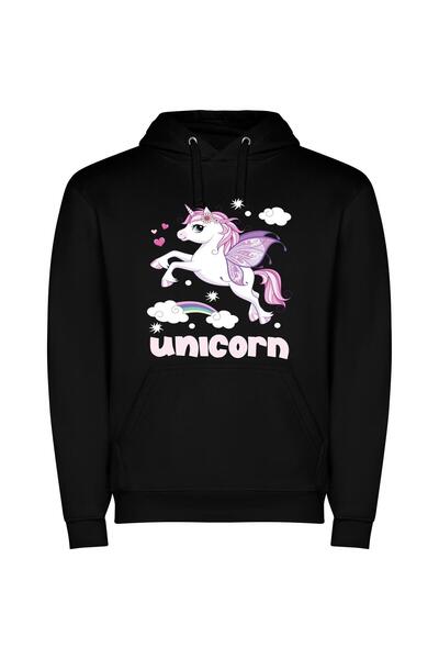 iLovePrints Flight of the Unicorn Φούτερ με κουκούλα σε χρώμα Μαύρο