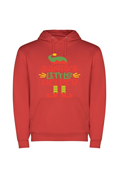 iLovePrints Santa's Merry Little Assistant Φούτερ με κουκούλα σε χρώμα Κόκκινο