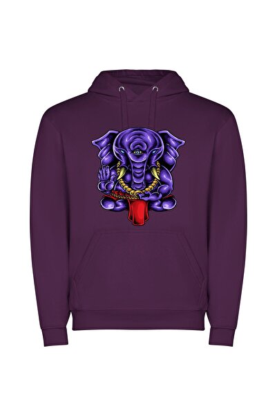 iLovePrints Colorful Ganesha: Majestic Elephant Φούτερ με κουκούλα σε χρώμα Μωβ