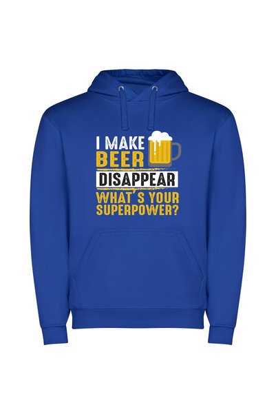 iLovePrints Disappearing Beer Superpowers Φούτερ με κουκούλα σε χρώμα Μπλε