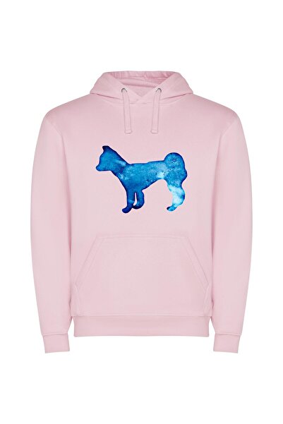 iLovePrints Blue Silhouette Inspired Φούτερ με κουκούλα σε χρώμα Ροζ