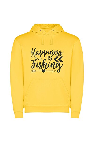 iLovePrints Fishing Happiness Captured Φούτερ με κουκούλα σε χρώμα Κίτρινο