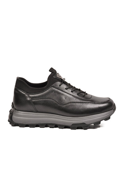 Voyager Black Premium Genuine Leather Men's Casual Sneaker Memory Thick Sole ...