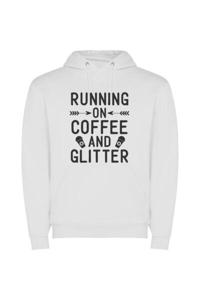 iLovePrints Caffeinated Glitter Glam Φούτερ με κουκούλα σε χρώμα Λευκό