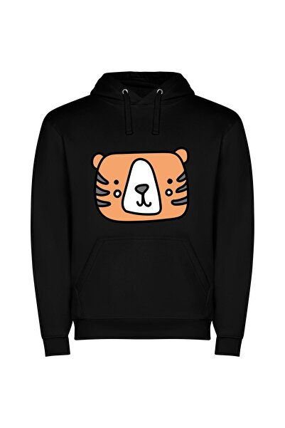 iLovePrints Beaming Tiger Portrait Φούτερ με κουκούλα σε χρώμα Μαύρο
