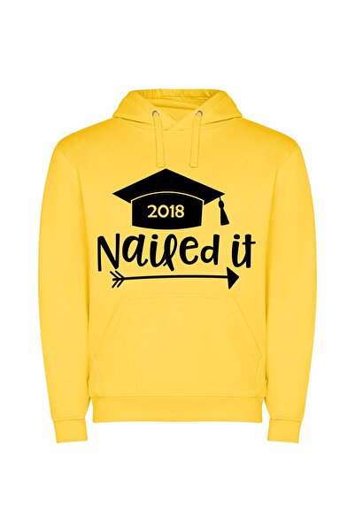 iLovePrints Elegant Cap: Nailed '18 Φούτερ με κουκούλα σε χρώμα Κίτρινο