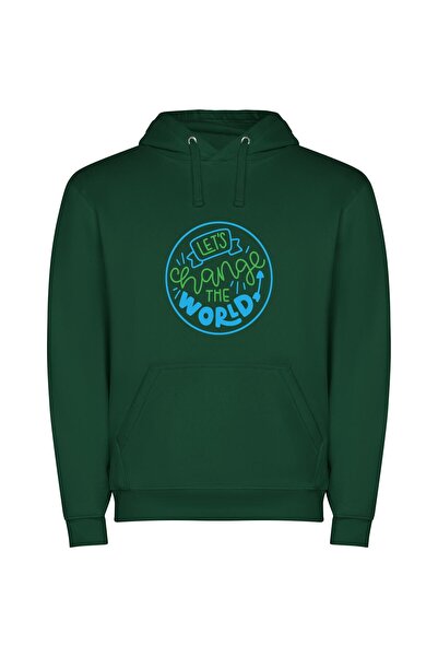 iLovePrints World-Changing Blue and Green Φούτερ με κουκούλα σε χρώμα Πράσινο
