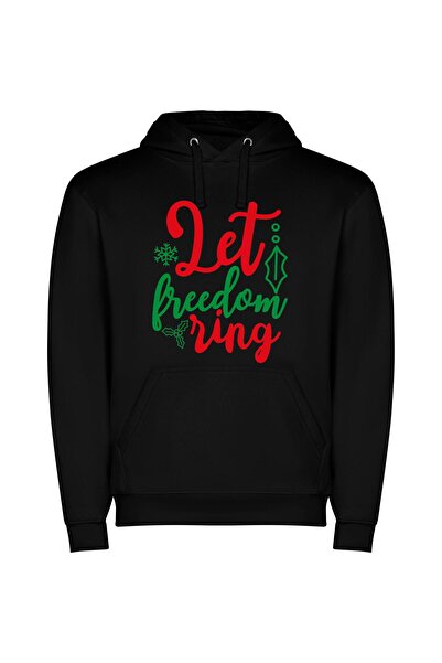 iLovePrints Festive Freedom Lettering Φούτερ με κουκούλα σε χρώμα Μαύρο