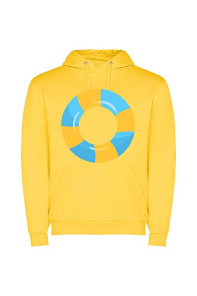 iLovePrints Round Aqua Haven Φούτερ με κουκούλα σε χρώμα Κίτρινο