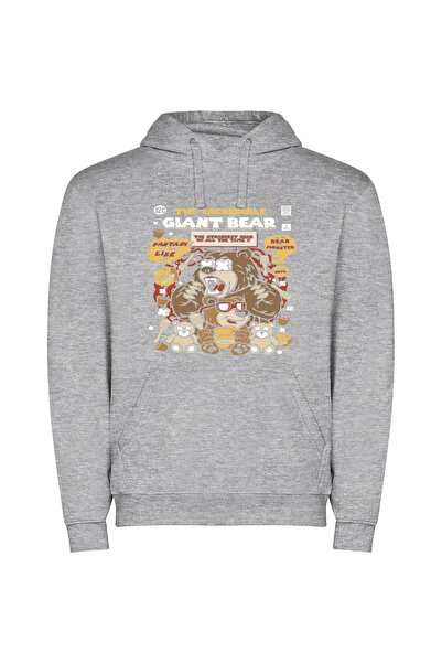 iLovePrints Fierce Inked Bear Φούτερ με κουκούλα σε χρώμα Γκρι