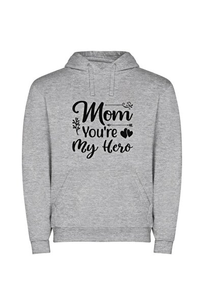 iLovePrints Mama, My Hero Φούτερ με κουκούλα σε χρώμα Γκρι