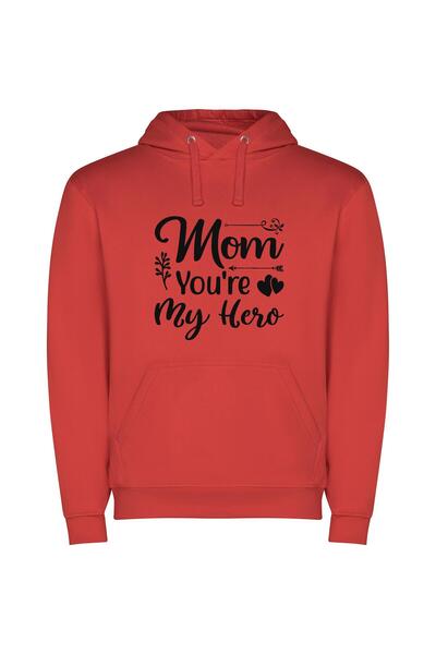 iLovePrints Mama, My Hero Φούτερ με κουκούλα σε χρώμα Κόκκινο