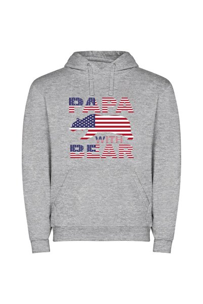 iLovePrints Papa Bear's Patriotic Pride Φούτερ με κουκούλα σε χρώμα Γκρι