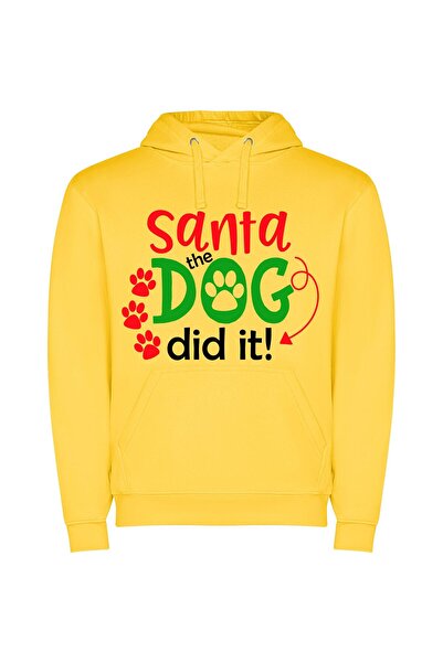 iLovePrints Santa's Mischief: Dog Edition Φούτερ με κουκούλα σε χρώμα Κίτρινο