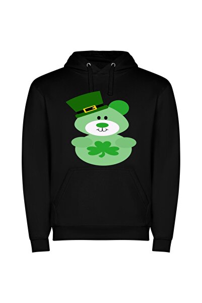 iLovePrints Lucky Green Bear Surprise Φούτερ με κουκούλα σε χρώμα Μαύρο