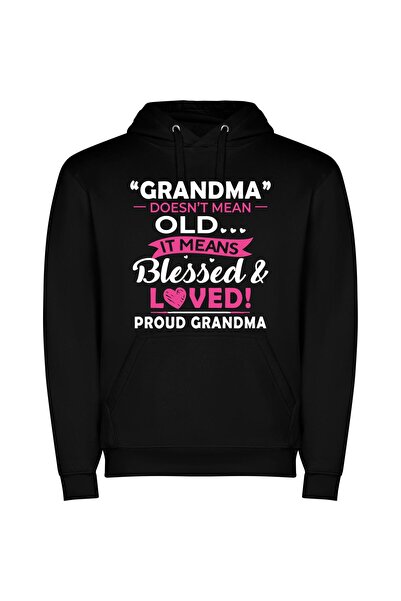 iLovePrints Cherished Grandma's Delight Φούτερ με κουκούλα σε χρώμα Μαύρο