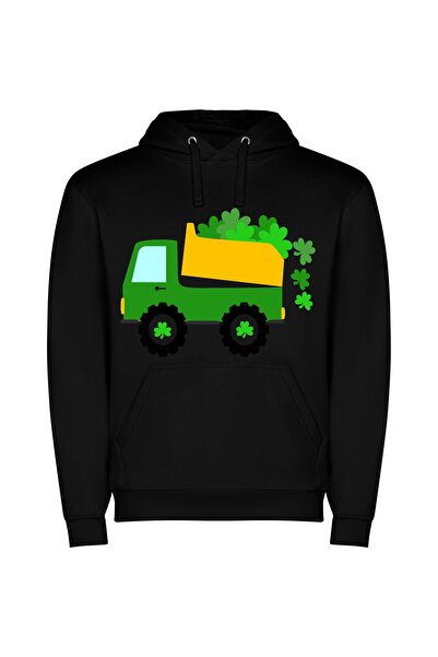 iLovePrints Green Clover Truck Delight Φούτερ με κουκούλα σε χρώμα Μαύρο
