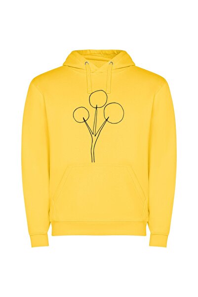 iLovePrints Whimsy in White: Floral Sketch Φούτερ με κουκούλα σε χρώμα Κίτρινο