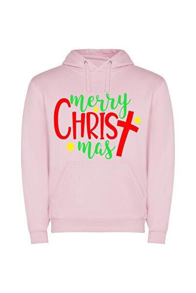 iLovePrints Stellar Festive Greetings Φούτερ με κουκούλα σε χρώμα Ροζ