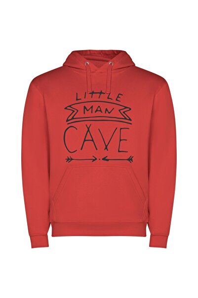 iLovePrints Monochrome Man Cave Φούτερ με κουκούλα σε χρώμα Κόκκινο