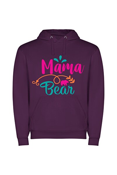 iLovePrints Maternal Marvel: Mama Bear Φούτερ με κουκούλα σε χρώμα Μωβ