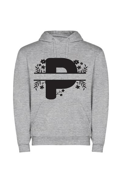 iLovePrints Floral Pictorial Logo Φούτερ με κουκούλα σε χρώμα Γκρι