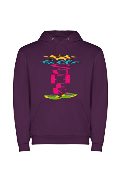iLovePrints Vivid Serenity: Symmetrical Neon Φούτερ με κουκούλα σε χρώμα Μωβ