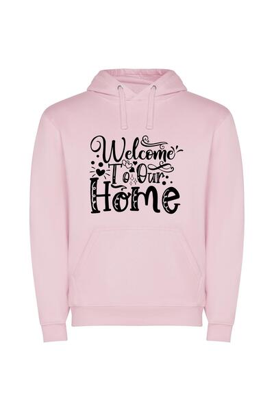 iLovePrints Welcome Home: Hand-Drawn Elegance Φούτερ με κουκούλα σε χρώμα Ροζ