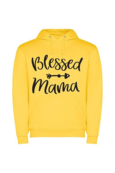 iLovePrints Blessed Mama's Sacred SVG Φούτερ με κουκούλα σε χρώμα Κίτρινο