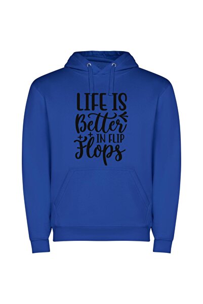 iLovePrints Flipping Through Life's Joys Φούτερ με κουκούλα σε χρώμα Μπλε